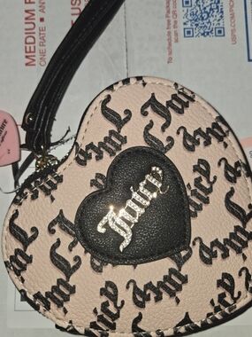 Juicy Couture Pink Heart Wristlet with Black Logo Heart